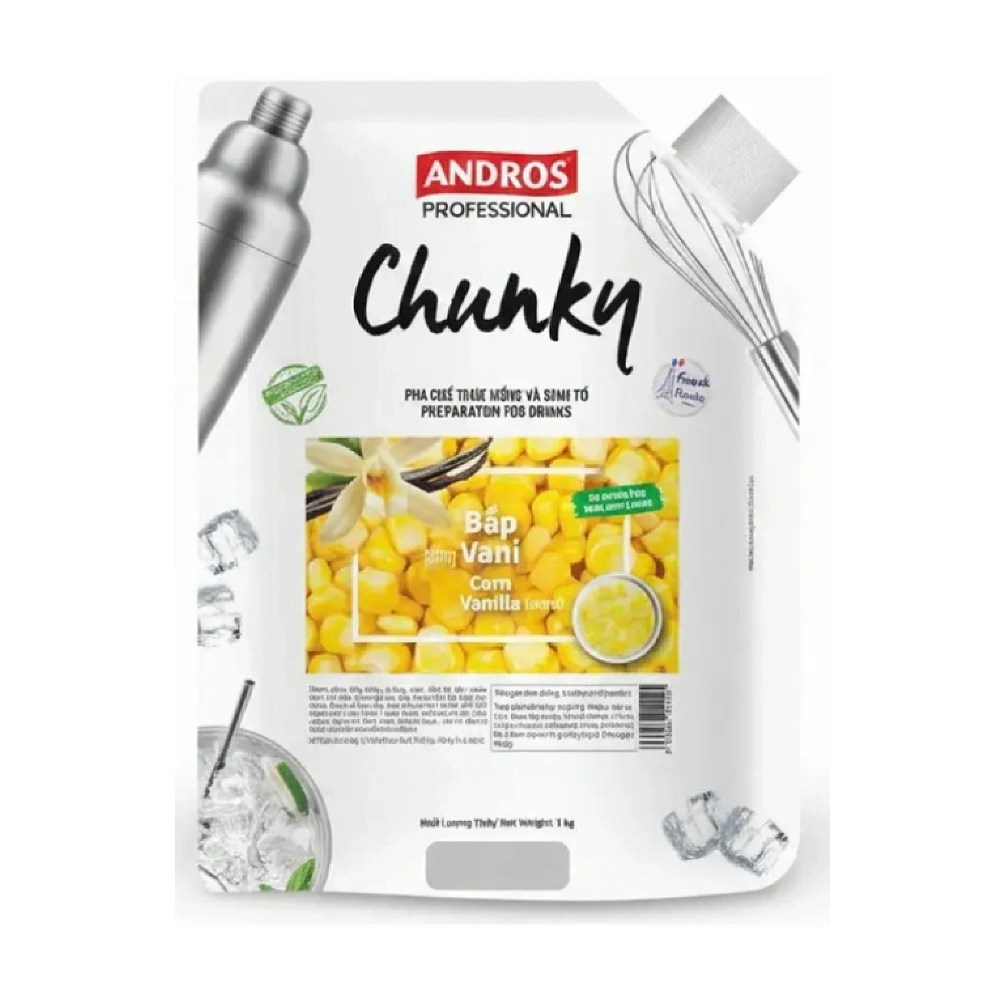 ANDROS PROFESSIONAL CHUNKY BẮP HƯƠNG VANI -CHUNKY CORN VANILLA FLAVOUR 1KG