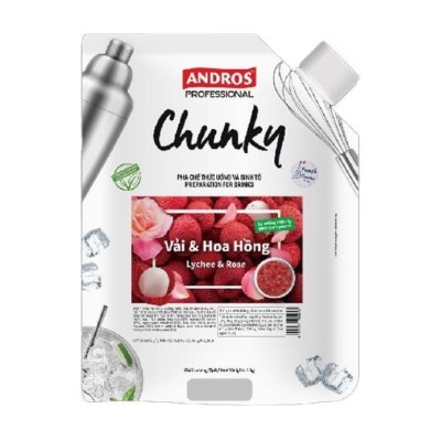 ANDROS PROFESSIONAL MỨT CHUNKY VẢI, HOA HỒNG TÚI 1KG/ LYCHEE & ROSE CHUNKY